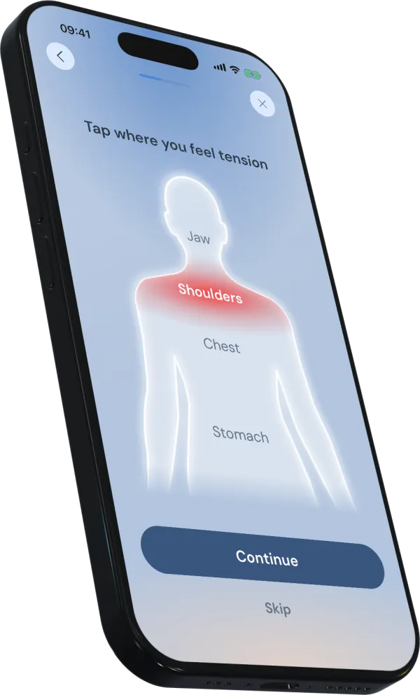 Bounds app body check screen showing tension areas